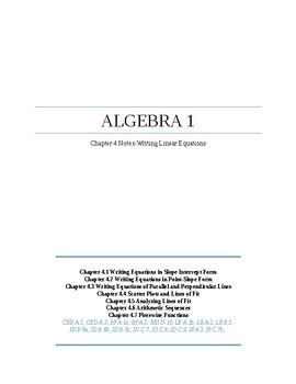 Preview of Writing Linear Equations~Alg 1 Ch 4 Student Notes~Big Ideas Textbook Aligned