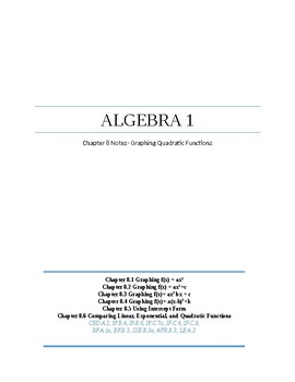 Preview of Graphing Quadratic Functions~Algebra 1 Ch 8 Student Notes~ Big Ideas Aligned