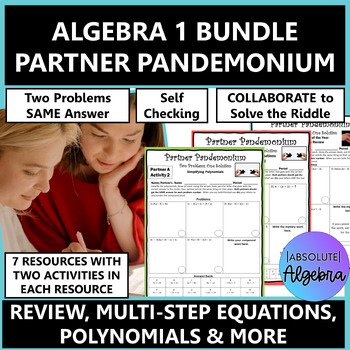 Preview of Algebra 1 Collaborative Self Checking Partner Puzzle Activities Bundle