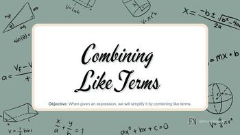 Preview of Algebra 1: Combining Like Terms NOTES - with corresponding teaching VIDEO