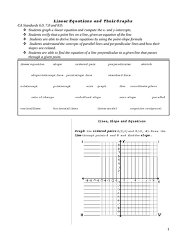 Preview of Algebra 1 Cornell Notes:  Linear Equations and Their Graphs
