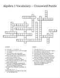 Algebra 1 Crossword Puzzle