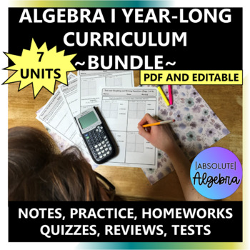 Preview of Algebra 1 Curriculum Bundle Year Long Editable 7 Units