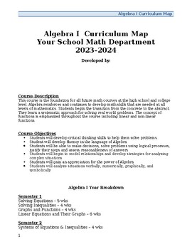 Preview of Algebra 1 Curriculum Map