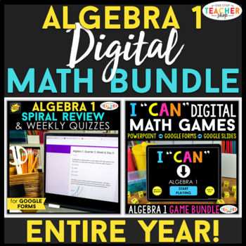 Preview of Algebra 1 DIGITAL Math BUNDLE | Google Classroom | Spiral Review, Quizzes, Games