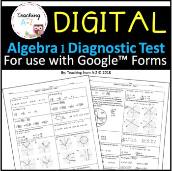 Preview of Algebra 1 Diagnostic Test - Self Grading and Full Solutions