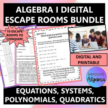 Preview of Algebra 1 Digital Escape Room Bundle using Google Forms