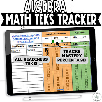 Preview of Algebra 1 Digital Math TEKS Data Tracker: Progress Monitor Student Checklist