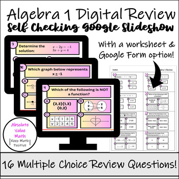 Preview of Algebra 1 Digital Review | Self Checking Math Activity | High School Math Review