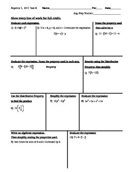 Preview of Algebra 1 ENTIRE class set of tests, TWO FORMS!
