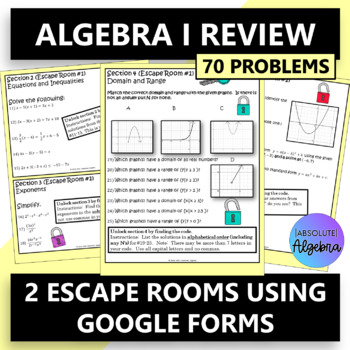 Preview of Algebra 1 EOC Review Two Digital Escape Rooms using Google Forms