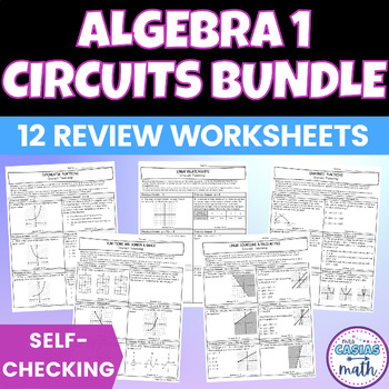 Preview of Algebra 1 EOC Review Worksheets Self Checking Circuit Activities BUNDLE