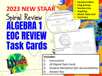 Preview of Algebra 1 EOC Test Prep | 26 Digital Task Cards | End-of Year Review