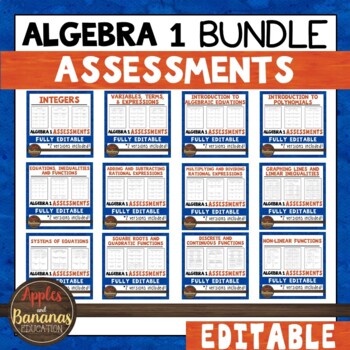 Preview of Algebra 1 Editable Assessments Bundle