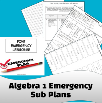 Preview of Algebra 1 Emergency Lessons 5 days - Sub Plans for a Week - Review