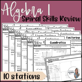 Preview of Algebra 1 End of Year 10 Math Stations | Skills Spiral Review