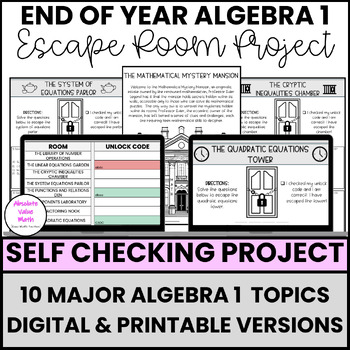 Preview of Algebra 1 End of Year Escape Room Bundle | Printable & Digital | Review Project