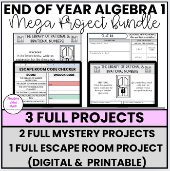 Preview of Algebra 1 End of Year Project Mega Bundle | Review Mystery Project | Escape Room