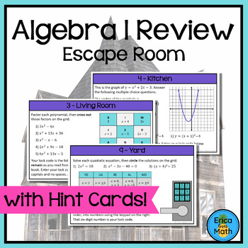 Preview of Algebra 1 Review Escape Room Activity for End of Year EOC (Digital & Printable)