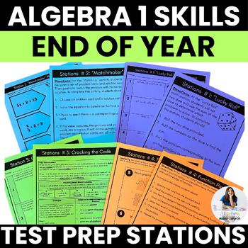Preview of Algebra 1 End of Year Review Test Prep Math Stations EOY EOC Centers