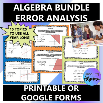 Preview of Algebra 1 Error Analysis Bundle Task Cards with Google Forms
