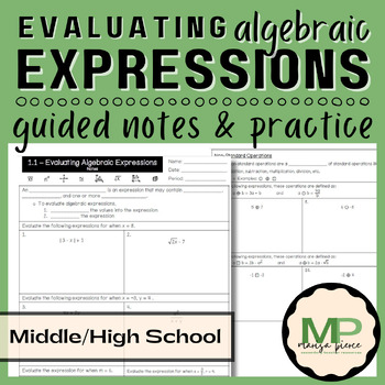 Preview of Algebra 1 - Evaluating Algebraic Expressions Guided Notes & Practice