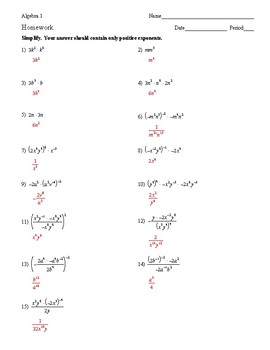 zero and negative exponents common core algebra 1 homework answers