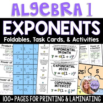 Preview of Algebra 1 - Exponents and Exponential Functions Bundle of Foldables & Task Cards