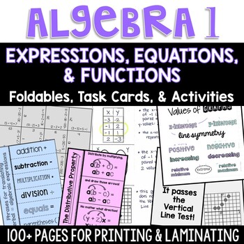 Preview of Algebra 1 - Expressions, Equations, and Functions Foldable and Task Card Bundle