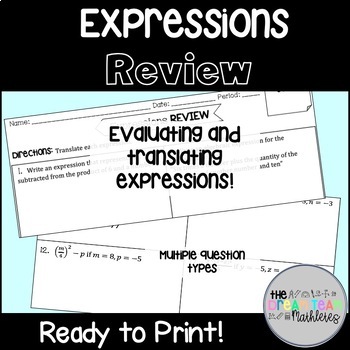 Preview of Algebra 1 - Expressions - Review
