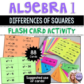 Preview of Algebra 1 - Factoring Differences of Squares - 88 Flash Cards (and growing!)