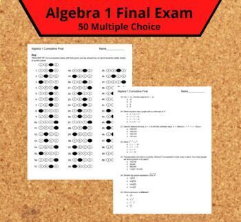 Preview of Algebra 1 Final Exam - 50 Multiple Choice - Editable!