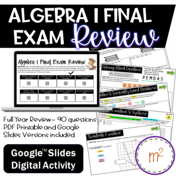 Preview of Algebra 1 Final Exam Review - Google Slides and pdf printable versions