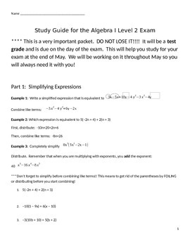 Preview of Algebra 1 Common Core Final Exam Reteach and Review End of year review