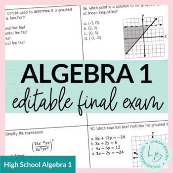 Preview of Algebra 1 Final Exam with Study Guide (EDITABLE!)