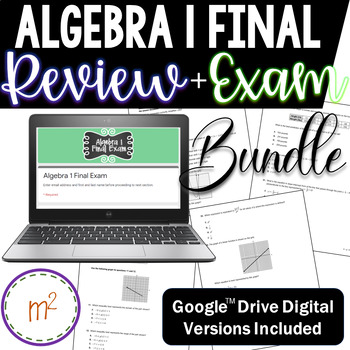 Preview of Algebra 1 Final Review and Exam (print and digital with Google Slides/Forms)