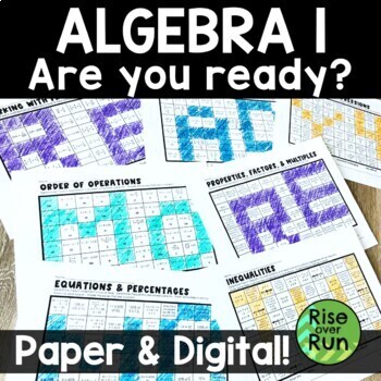 Preview of Algebra 1 First Day of School Coloring Worksheets to Review Middle School Math