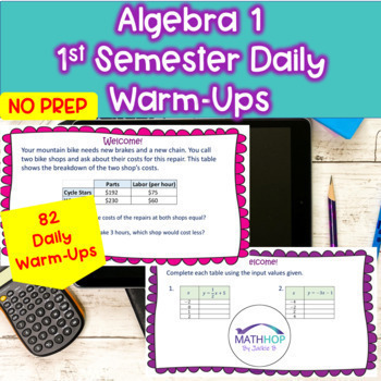 Preview of Algebra 1 First Semester Warm-Ups / Bell Work / Bell Ringers