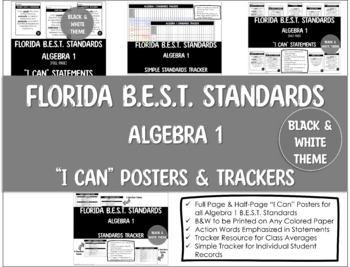 Preview of Algebra 1 Florida B.E.S.T. Standards Posters & Trackers (Black & White Version)