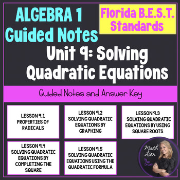 Preview of Algebra 1 Florida BEST Unit 9 Solving Quadratic Equations Guided Notes
