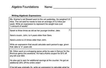 Preview of Algebra 1 Foundations (Worksheet)