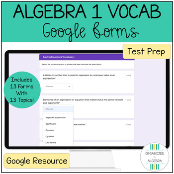 Preview of Algebra 1 Full Year Vocabulary Digital Self Checking Google Forms
