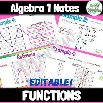 Preview of EDITABLE Algebra 1: Functions Lesson Notes