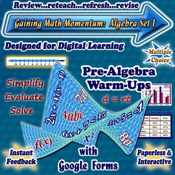 Preview of Algebra 1 GOOGLE FORMS Math Warm-Ups/Quizzes Set 1: Pre-Algebra Skills Review