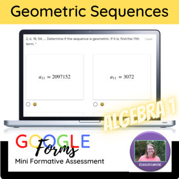 Preview of Algebra 1 Geometric Sequences Mini Formative Assessment