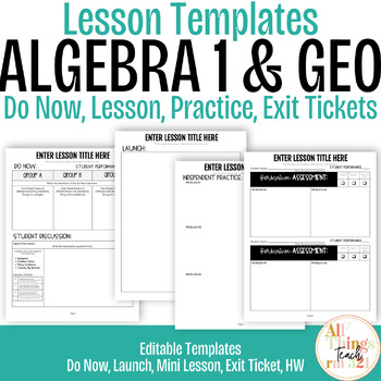 Preview of Algebra 1/Geometry Differentiated Curriculum Lesson & Exam TEMPLATES! Editable