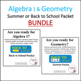Algebra 1 & Geometry Summer or Back to School Readiness Packets
