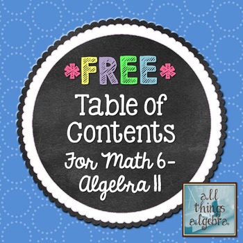 Preview of Math 6 - Algebra 2 Table of Contents