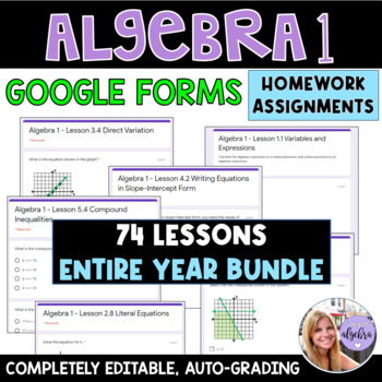 Preview of Algebra 1 Google Forms Homework / Practice Assignments