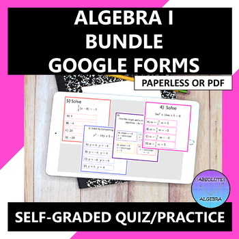Preview of Algebra 1 Google Forms Practice Quiz Bundle